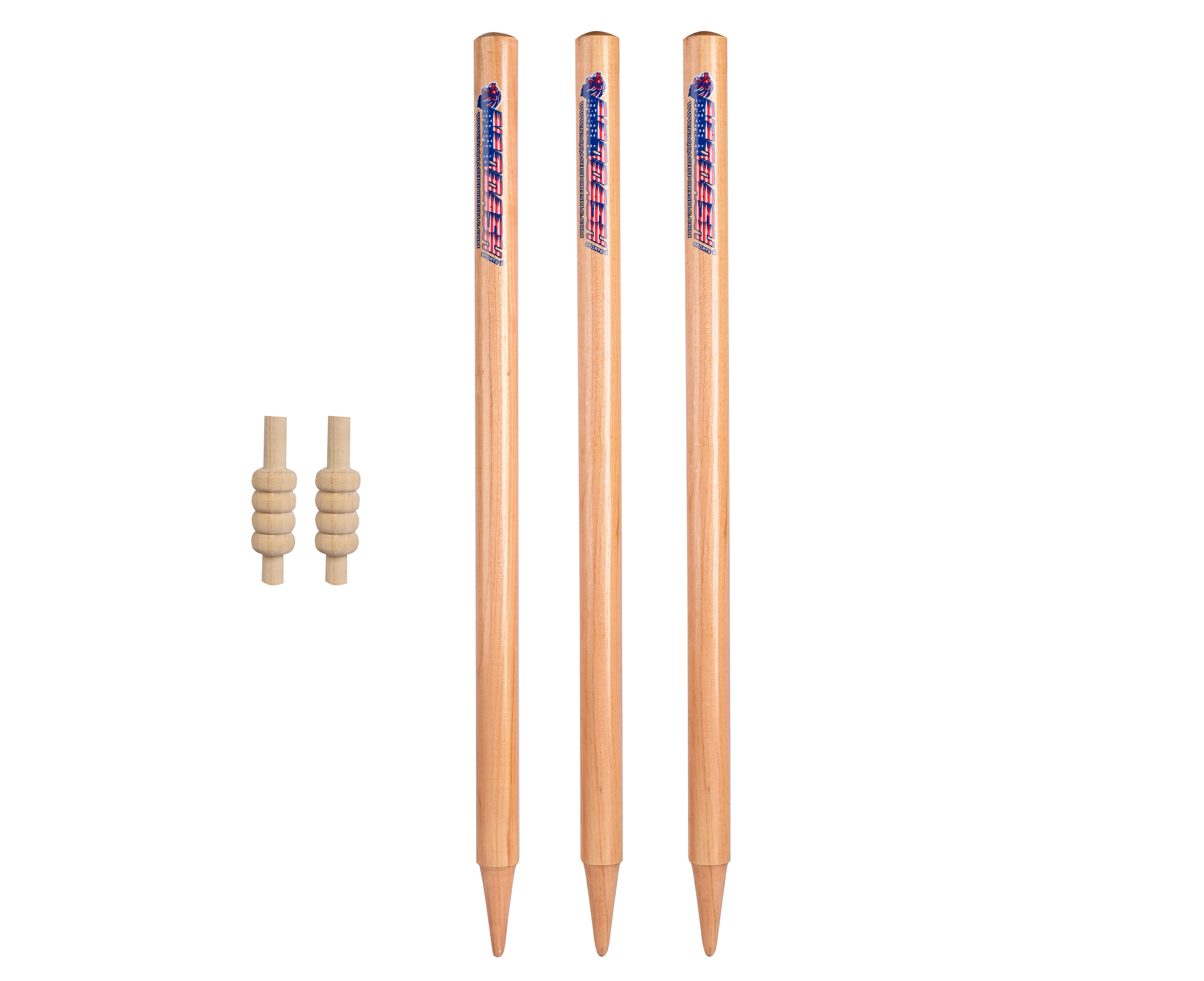 Pack of 3 Cricket Wickets with 2 Bails - Natural Color Portable Cricket Wickets Wood