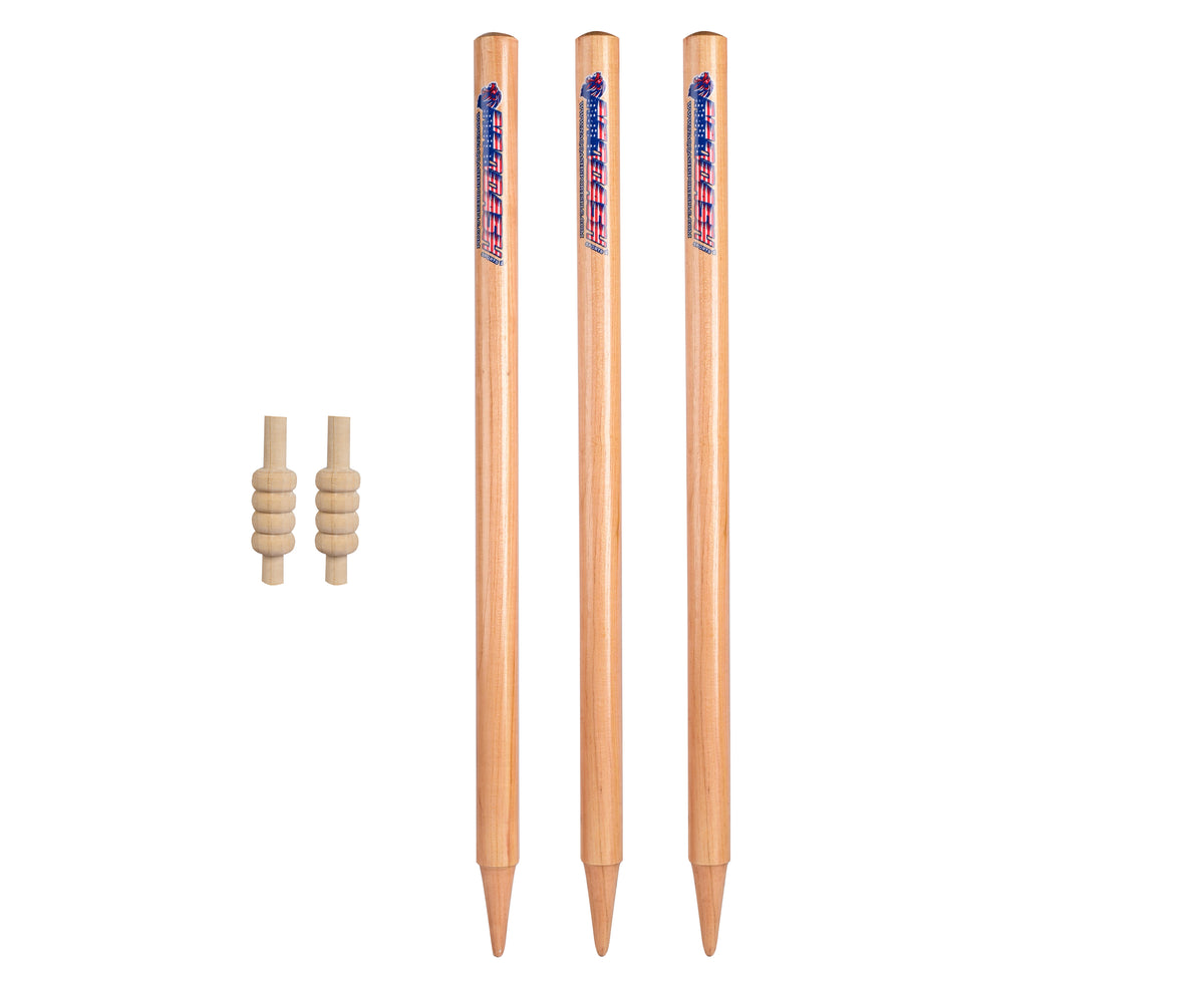 Pack of 3 Cricket Wickets with 2 Bails - Natural Color Portable Cricket Wickets Wood