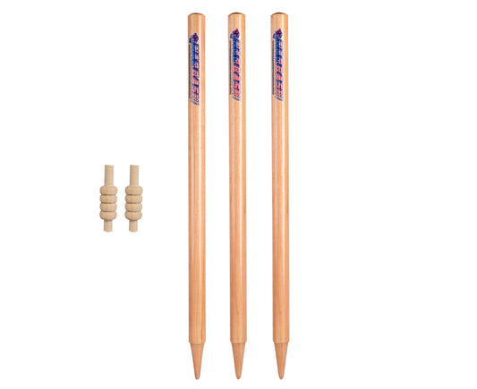Pack of 3 Cricket Wickets with 2 Bails - Natural Color Portable Cricket Wickets Wood