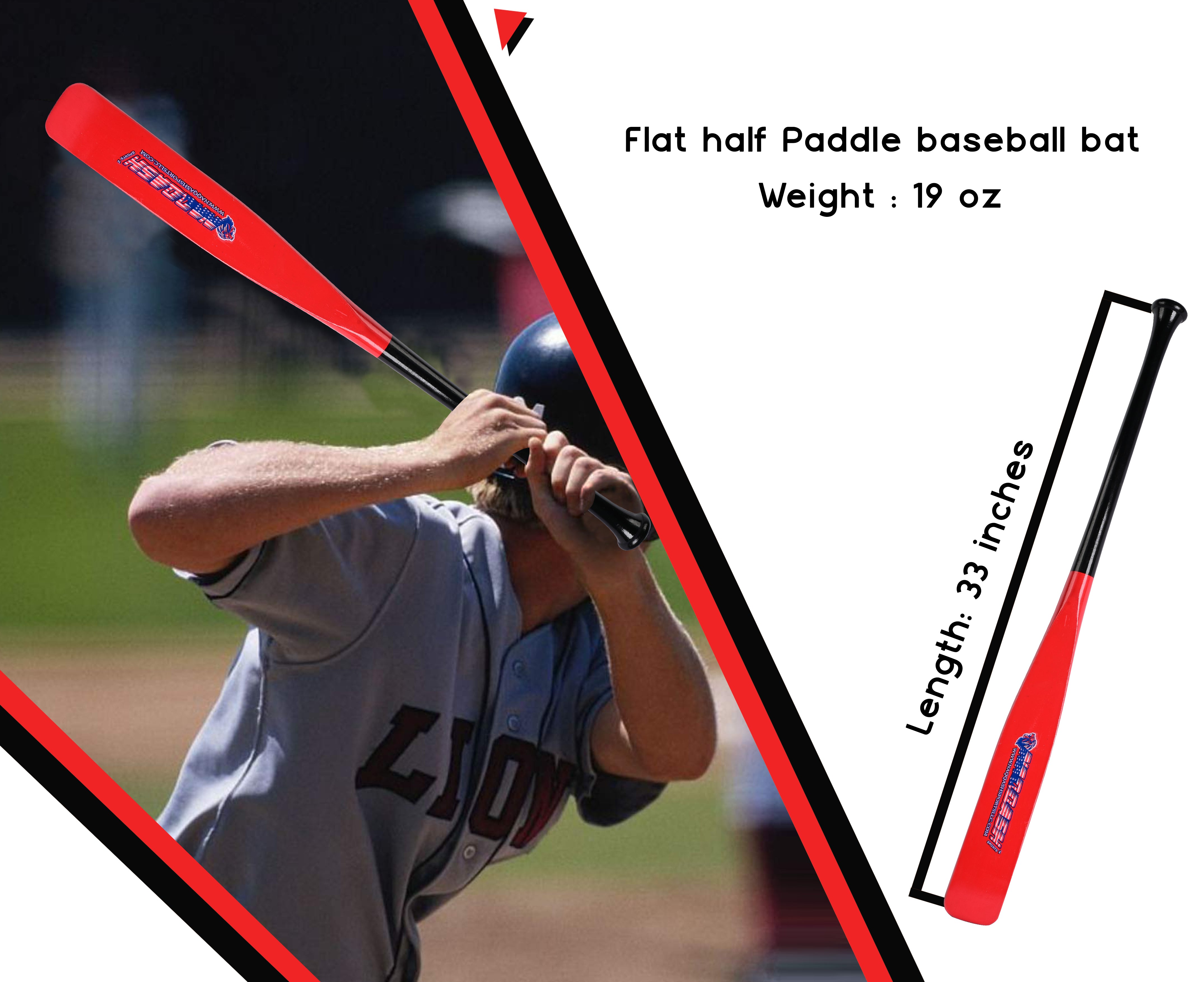 Half Paddle Baseball bat 33 Inch Long High Grade Maple Wood Training Softball Bat, T-Ball, Wiffle bat for Professional Players in 19 oz by NAQQASH SPORTS