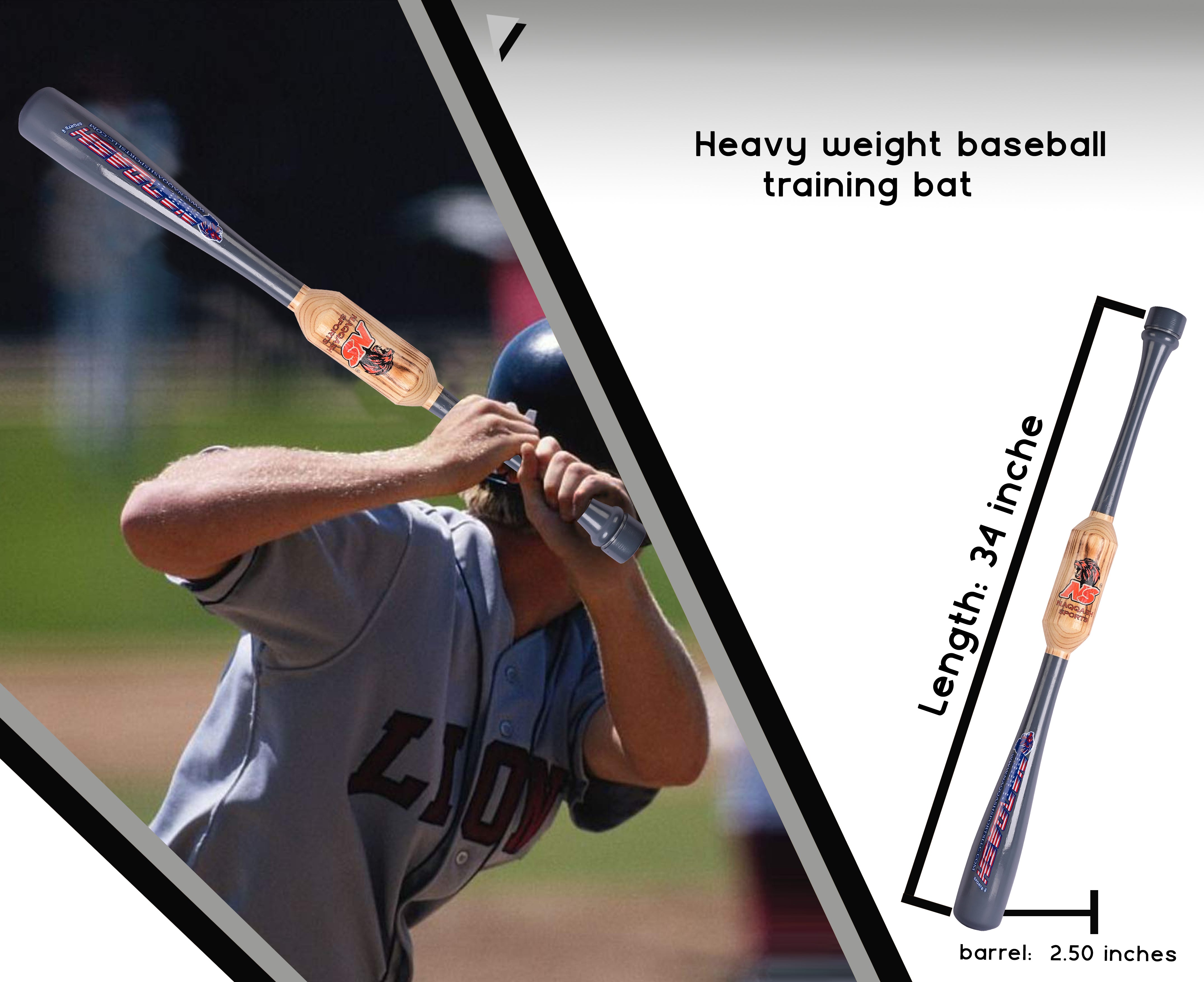 34 Inch Heavy Weighted Two Hand Training Bat for Softball & Baseball