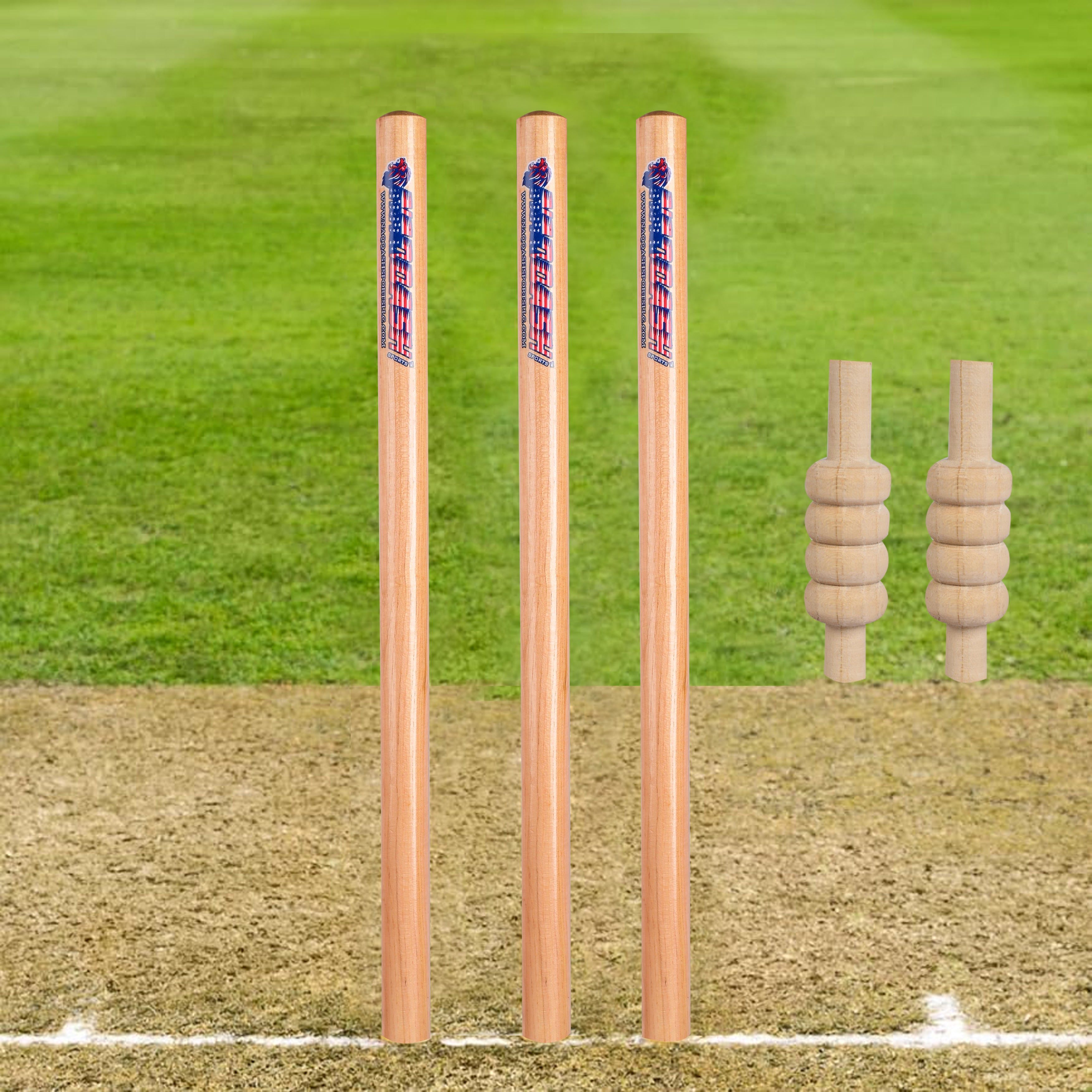 Pack of 3 Cricket Wickets with 2 Bails - Natural Color Portable Cricket Wickets Wood