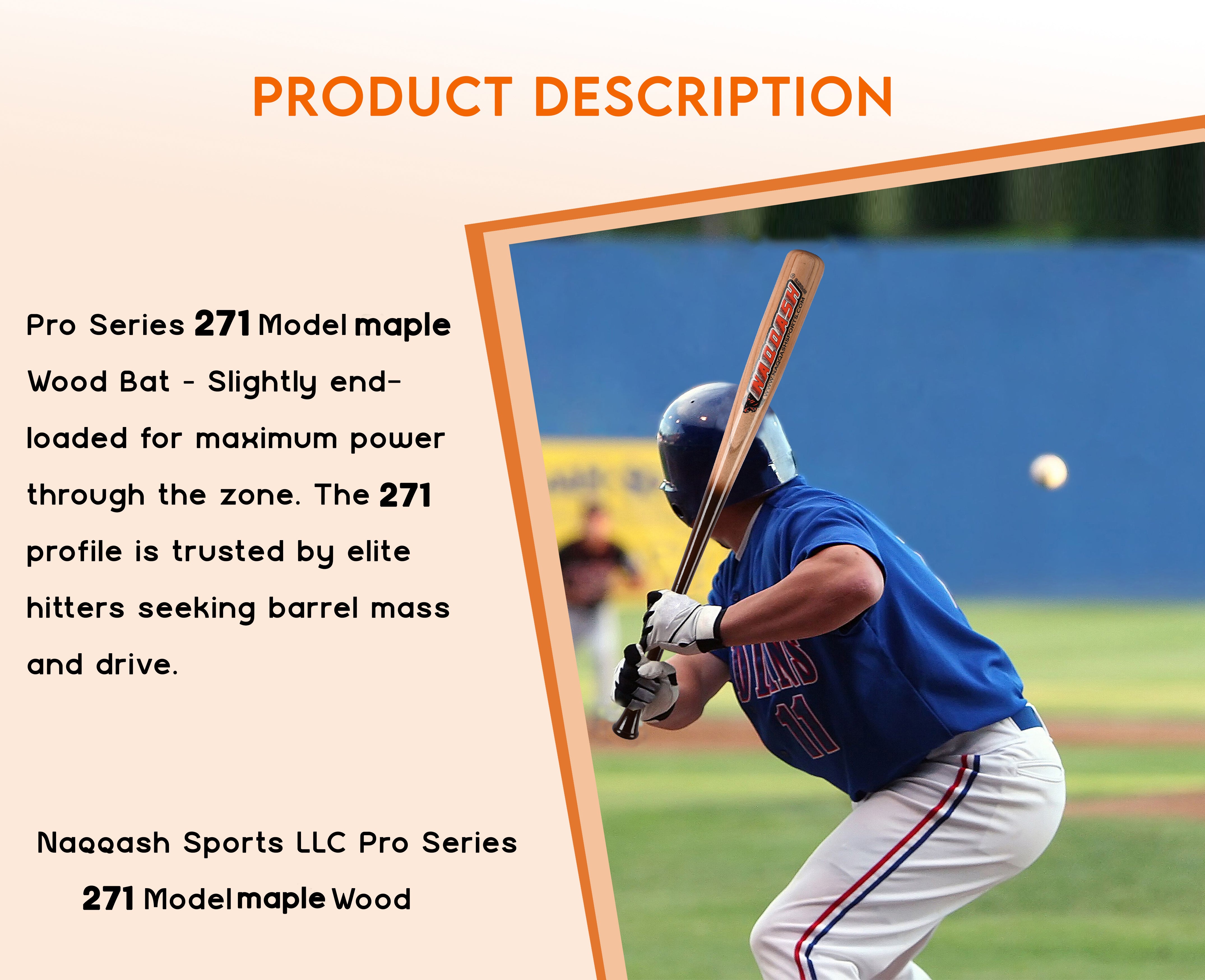 Hard Maple Baseball Bat with 34-Inch Fiber Handle, Barrel Size: 2.50 Inches