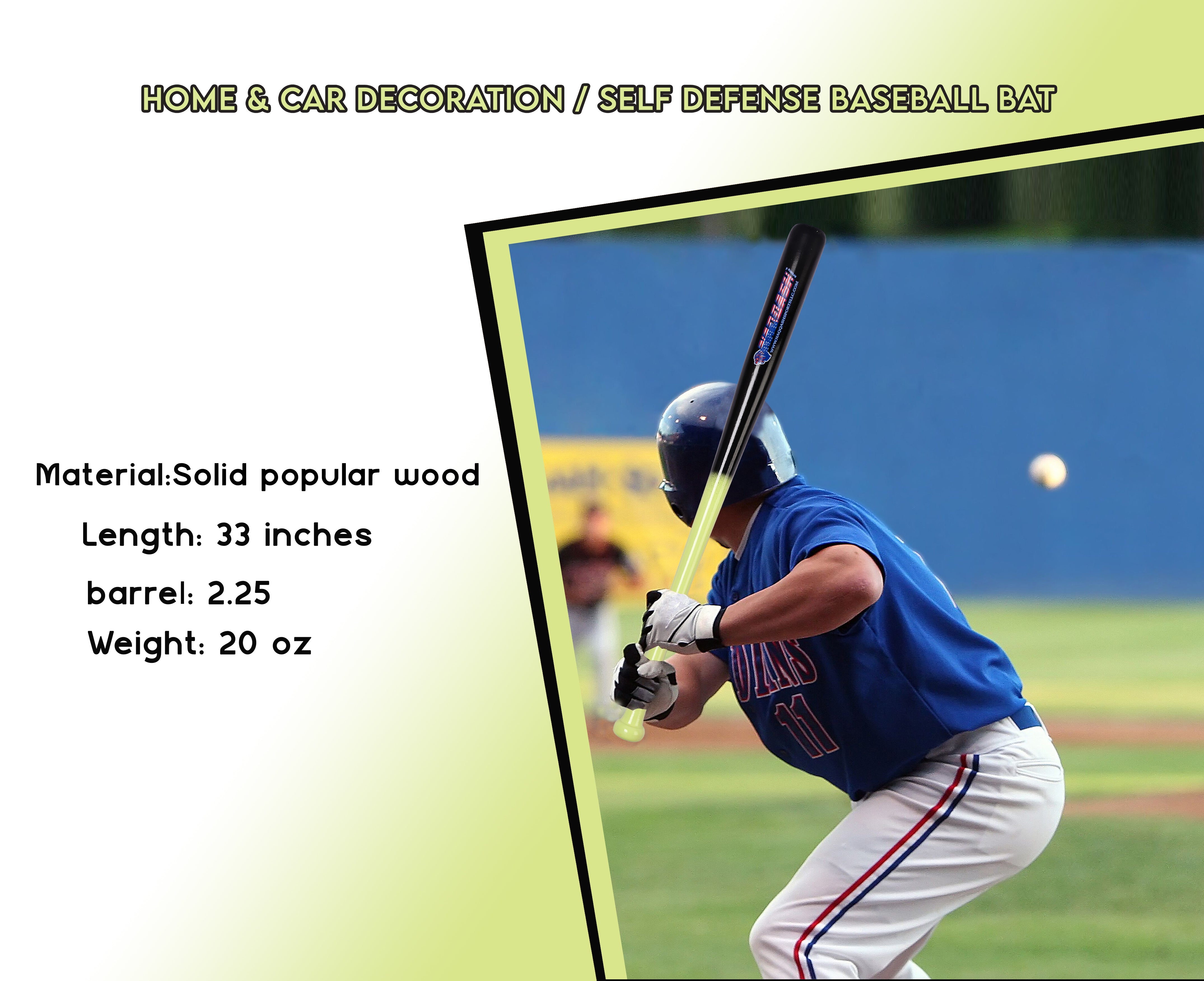 Genuine Solid  Wood Baseball Bat for Youth- Adults in Size 33 Inch20 oz - Tball Bat, Self Defense & Hom