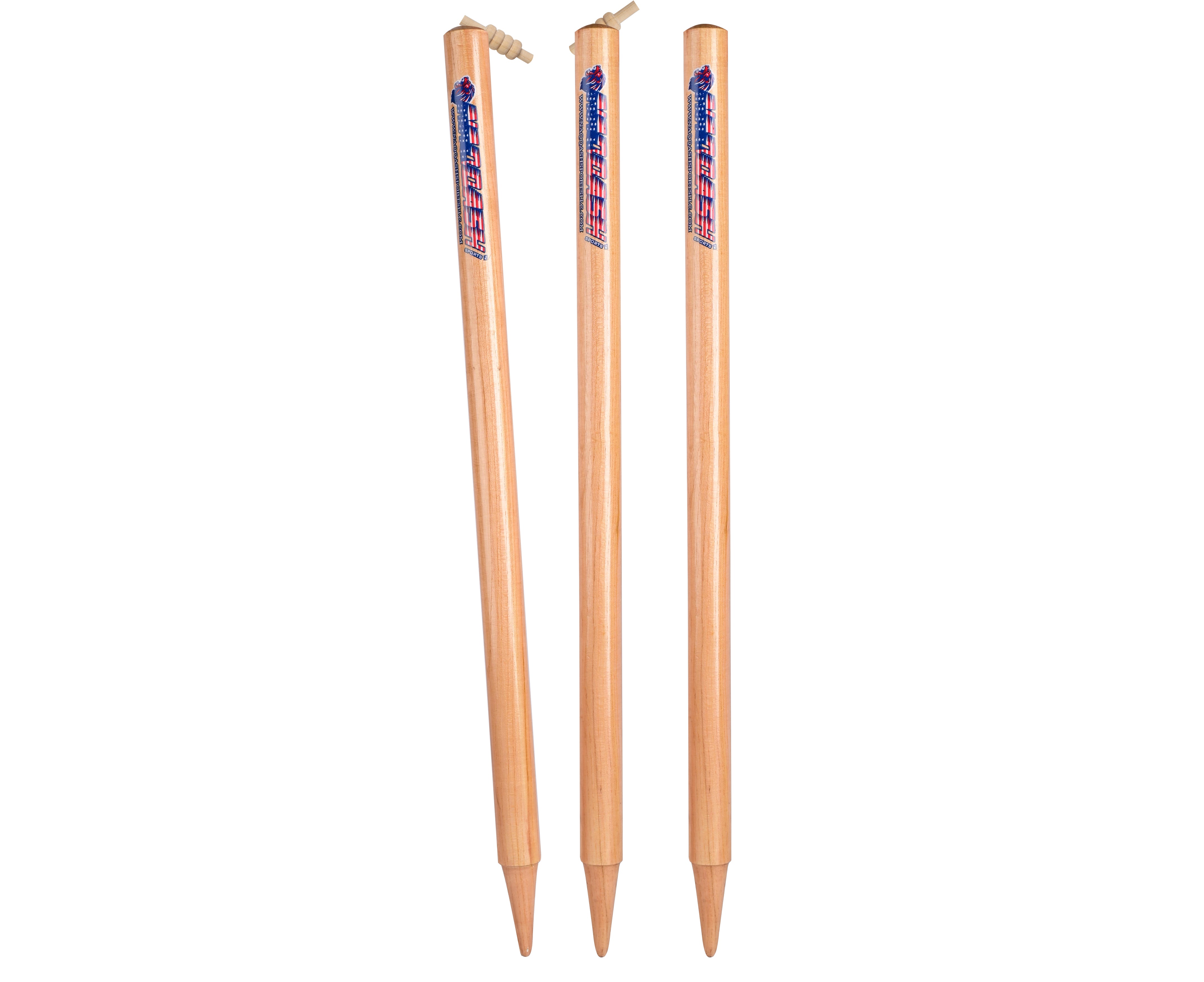 Pack of 3 Cricket Wickets with 2 Bails - Natural Color Portable Cricket Wickets Wood