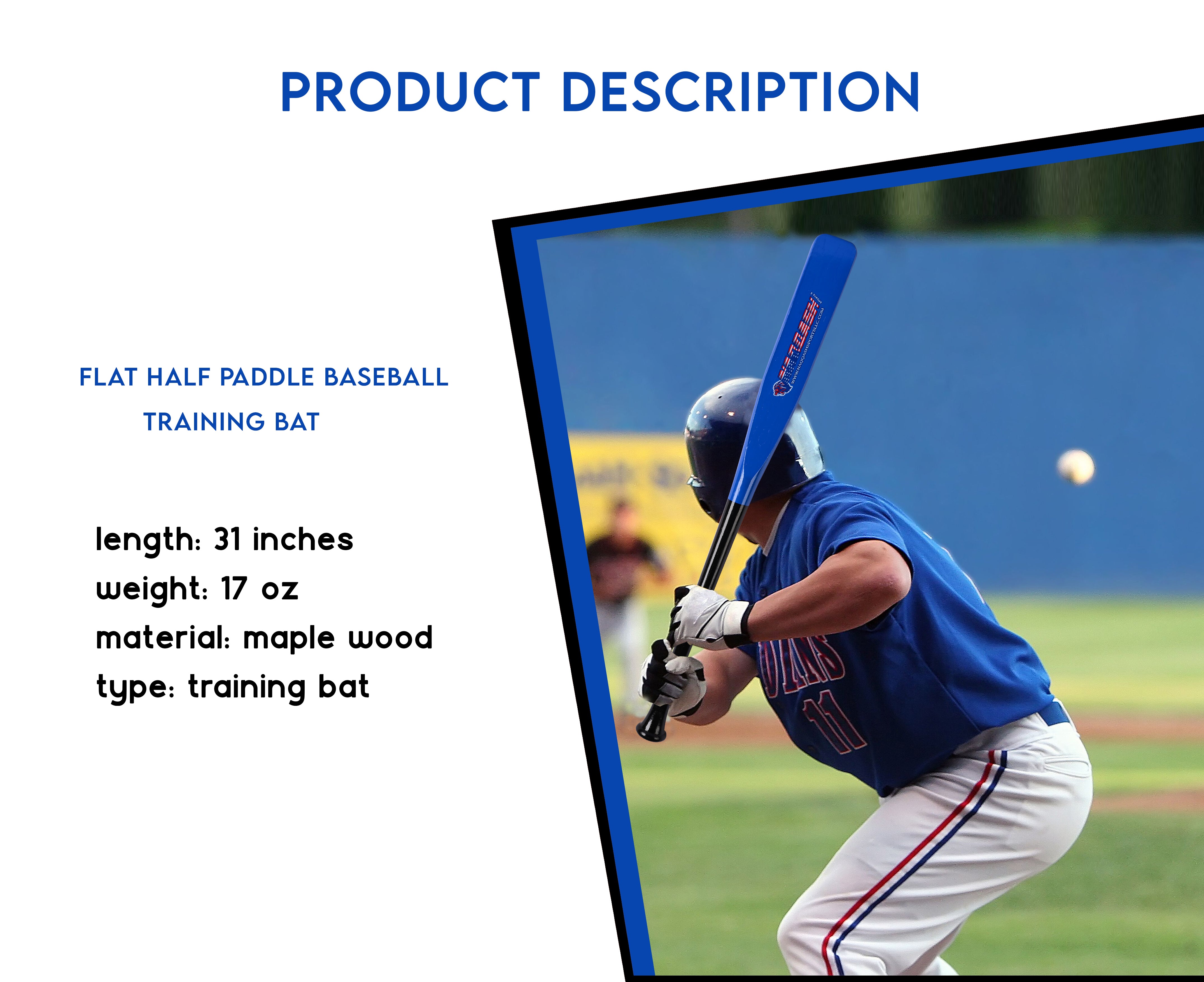 Half Paddle Baseball bat 31 Inch Long High Grade Maple Wood Training Softball Bat, T-Ball, Wiffle bat for Professional Players in 17 oz by NAQQASH SPORTS
