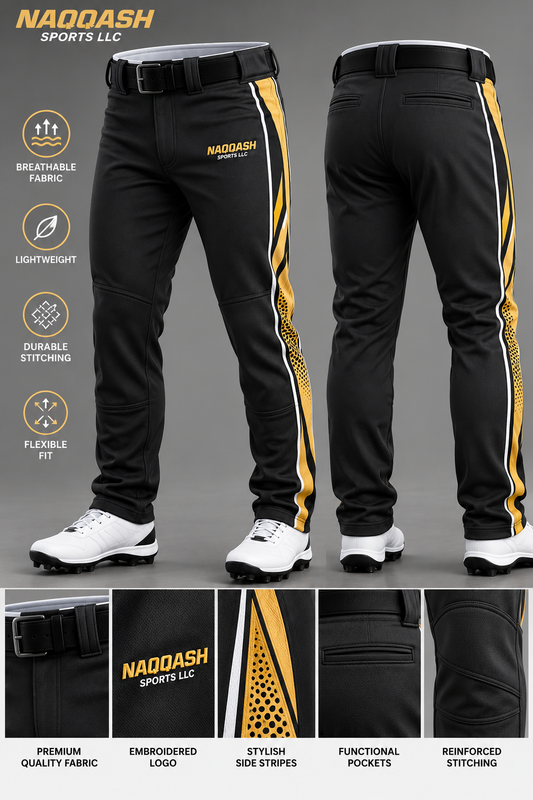 Premium Black & Gold Baseball Pants – Custom Team Uniform Pants | Naqqash Sports LLC