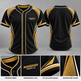 Premium Black & Gold Baseball Jersey – Custom Button-Up Team Uniform | Naqqash Sports LLC