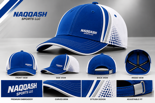 Premium Blue & White Baseball Cap – Custom Embroidered Adjustable Sports Hat | Naqqash Sports LLC