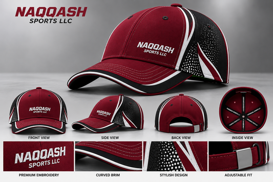 Premium Maroon & Black Baseball Cap – Custom Embroidered Adjustable Sports Hat | Naqqash Sports LLC